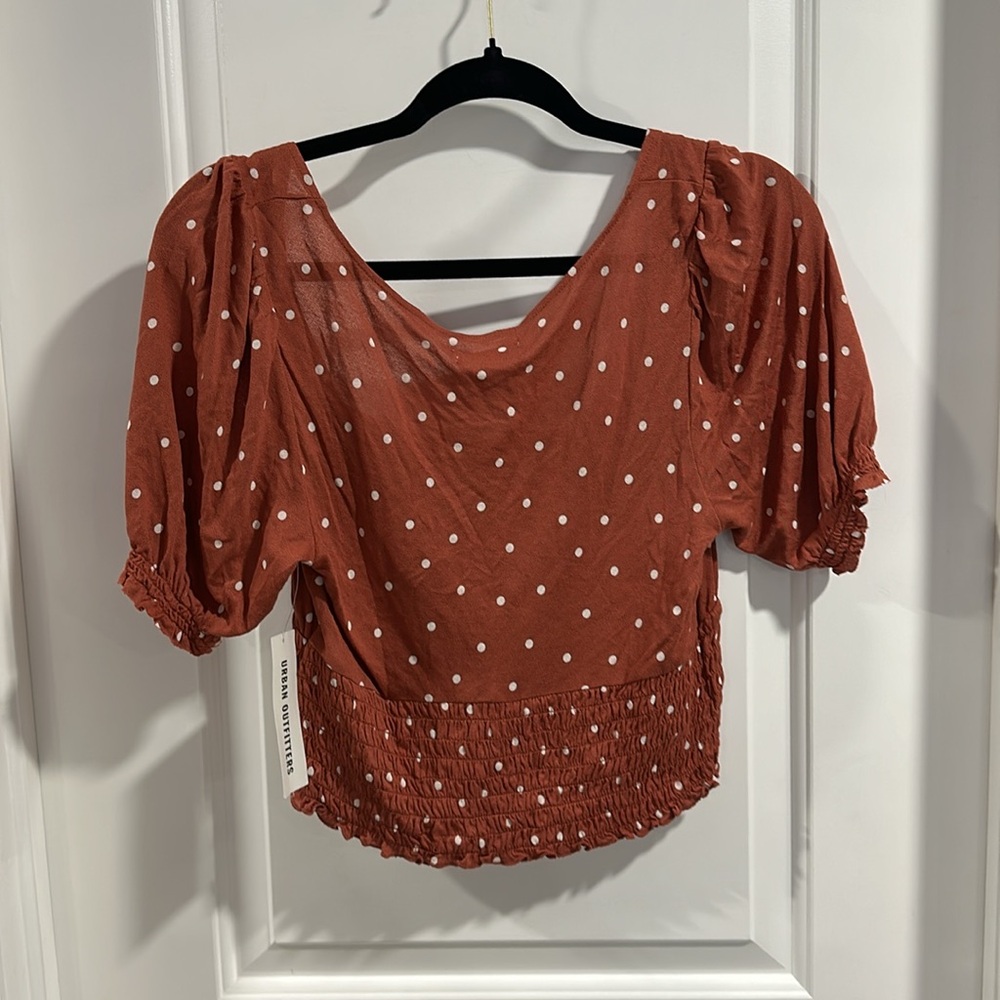 NWT Urban Outfitters Terra Cotta Smocked Waist Cap Sleeve Top Size Medium - Picture 6 of 6